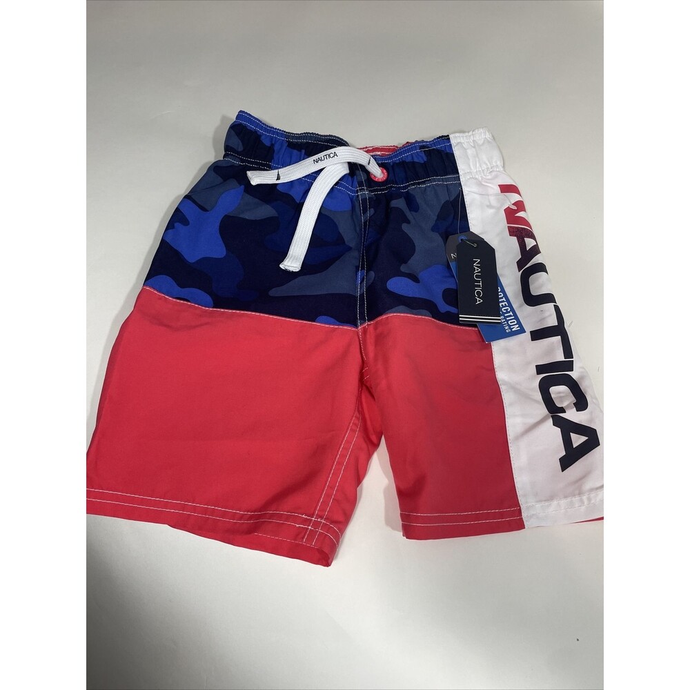 Nautica Boy's Swim Trunks Mesh Lined Swim Shorts Red Blue Board Shorts NWT B052